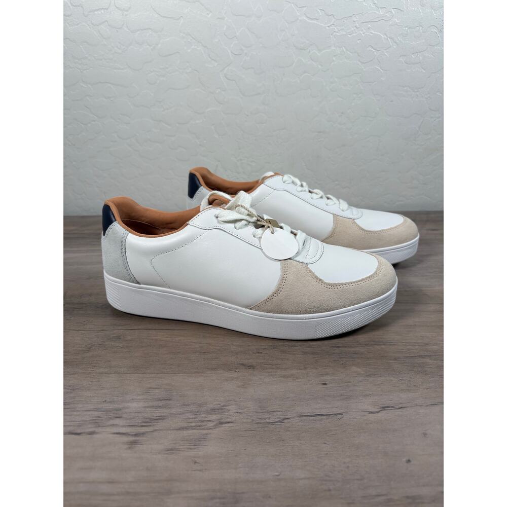 FitFlop Rally Leather White Tan Leather Sneakers Women's Size 8.5- NWOB